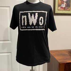 WHITE LOGO NEW WORLD ORDER MENS BLACK T-SHIRT Sz L